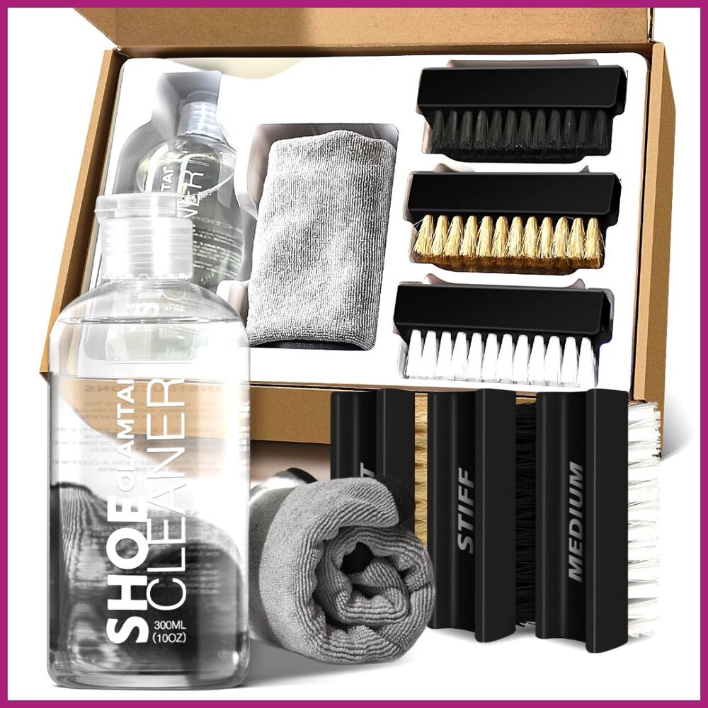 Shoe Cleaner Kit with 3 Brushes and Microfiber Towel for Sneakers